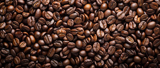 Roasted dark brown coffee beans with a pleasant aroma, texture for background.