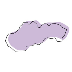 Slovakia country simplified map. Violet silhouette with thin black smooth contour outline isolated on white background. Simple vector icon