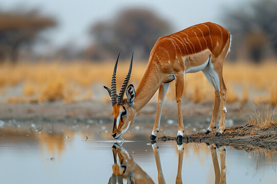 Antelope cautiously sipping water