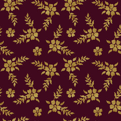  Seamless damask floral pattern with golden texture. Floral pattern. Hand-drawn watercolor illustration. Can be used for textile, printing or other design. 