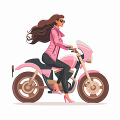 Obraz na płótnie Canvas Glamour girl biker riding on motorbike. Fashion bru