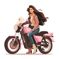 Fototapeta na wymiar Glamour girl biker riding on motorbike. Fashion bru