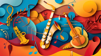 Excellent paper cut craft style music instruments, World Music Day background