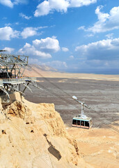Masada cable car to the Jewish excavations and the Masada Fortress, National Park, West Bank, Israel