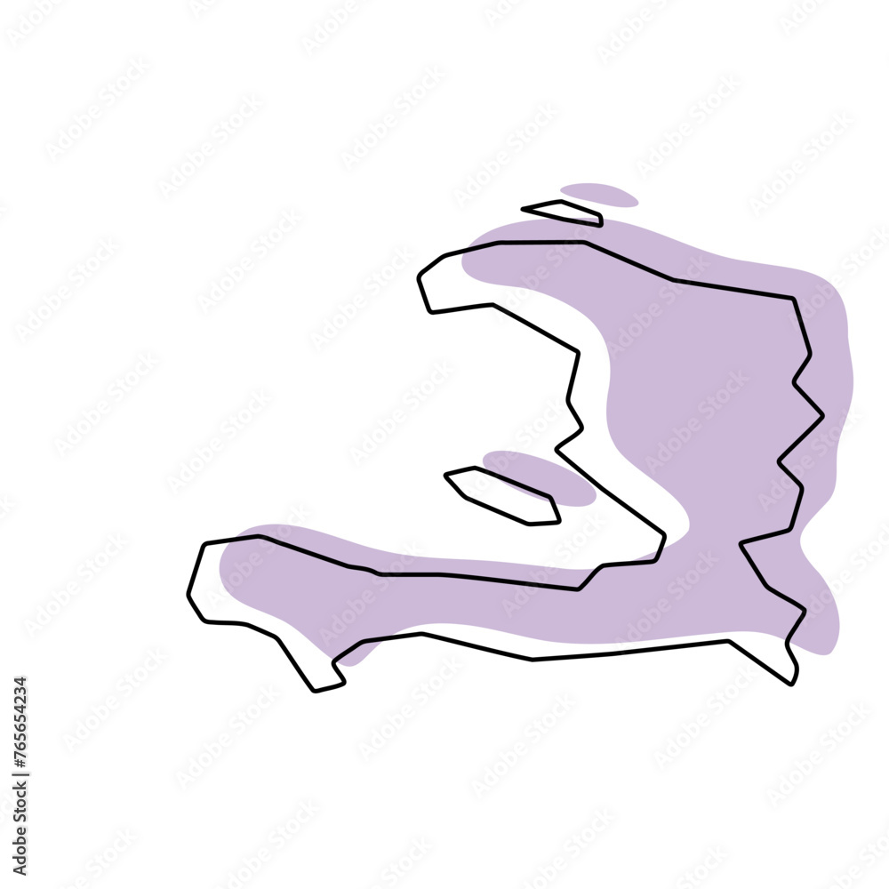 Canvas Prints Haiti country simplified map. Violet silhouette with thin black smooth contour outline isolated on white background. Simple vector icon - Canvas Prints