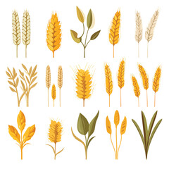 Grey Cereals icon set with rice wheat corn oats rye