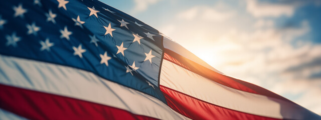 American Flag Waving in Bright Sunlight - obrazy, fototapety, plakaty