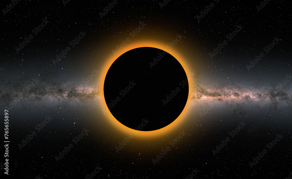 Poster Solar Eclipse with Milky way galaxy in the background 