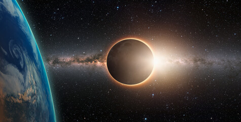 Solar Eclipse with Milky way galaxy in the background "Elements of this image furnished by NASA "