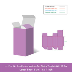 Syrup box Size 12x6x6 cm dieline template, vector design