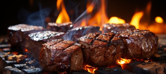 the vibrant atmosphere of an outdoor international food festival with a focus on a chef skillfully grilling burgers at a bustling stall