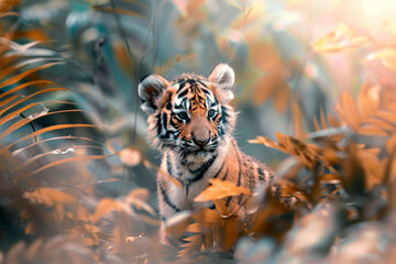 Tigre adorable en medio de la jungla. - obrazy, fototapety, plakaty