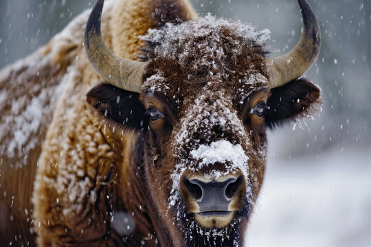 Bisonte en la nieve.