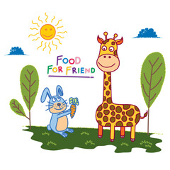 Good rabbit give food to giraffe