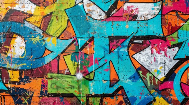This is an image of a colorful graffiti on a brick wall.