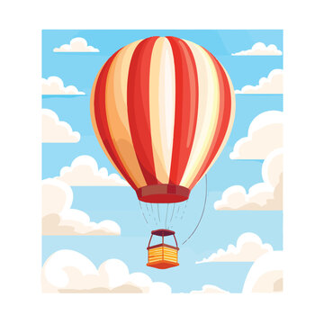 Hot air balloon in the sky with clouds. Flat vector