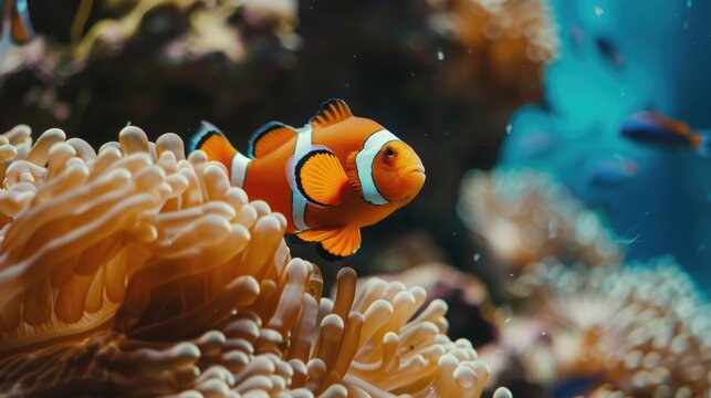 clown fish swimming between corals. generative ai