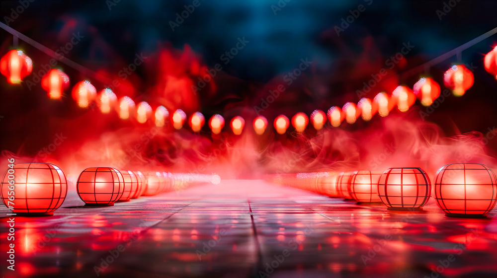 Poster night scene with abstract glowing lights and smoke, creating an atmospheric and mysterious backdrop 