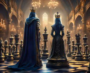 King and queen of the chessboard. Edited AI generated image  - 765660499