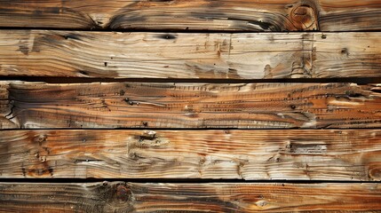 The image is a close-up of a wooden fence. The wood is old and weathered, with a rich brown color. - obrazy, fototapety, plakaty