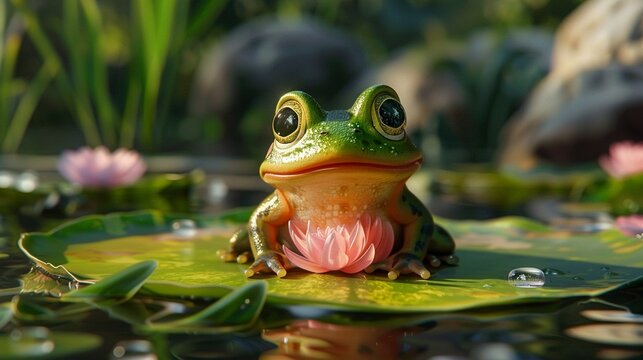 A frog with a beer cap looking blissfully unaware