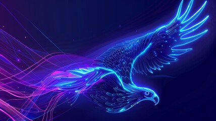 linework style blue neon eagle with streamlines moving fast data streams --ar 16:9 Job ID: 88a3be1a-2664-47a4-9988-423df4ca9708