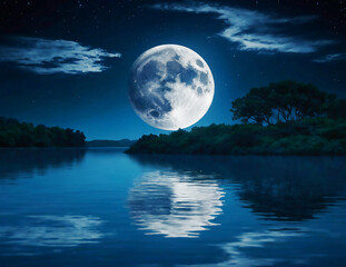 Fototapeta na wymiar moon over water. Ai generate 