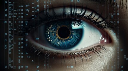 Vision of the Future, Bio metric Data and the Human Eye, close up of woman's eye