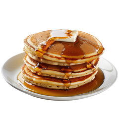 Stack of fluffy pancake with syrup isolated on transparent background