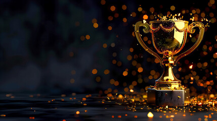 Obraz na płótnie Canvas Prestigious award ceremony concept, featuring a golden trophy as a symbol of success, honor, and competitive achievement