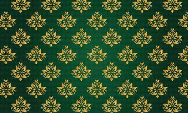 Thai Art Pattern Background in Gold Green