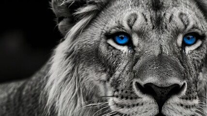 Majestic Lion in Monochrome: A Gaze of Blue GENERATIVE AI Brilliance