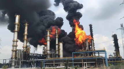 Explosion at a gas processing plant human casualties - obrazy, fototapety, plakaty