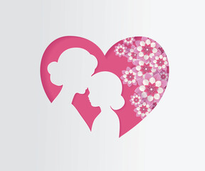 Happy Mother’s Day Greeting Card With Mom and Daughter Paper Cut 