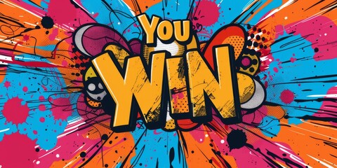 Abstract pop art background with text "YOU WIN" inside. Abstract Comics Background, Abstract backgrounds, Colorful Background vector