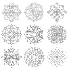 9 Set Unique Mandala For Coloring book Design