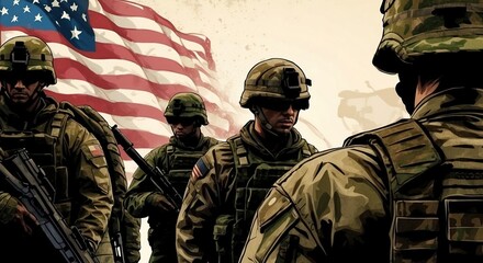 Patriotic day Illustration US Flag and Army Soldier on Patriotic Day - obrazy, fototapety, plakaty