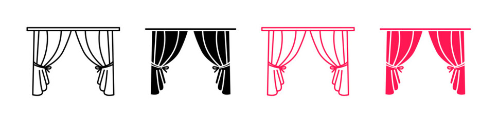 Dramatic Theater Curtain Icons. Show Curtains and Performance Fabric Symbols. - obrazy, fototapety, plakaty