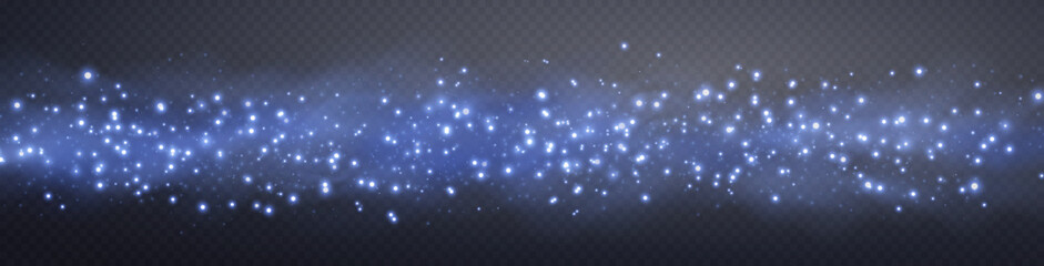 Blue glittering dots, particles, stars magic sparks. Glow flare light effect. Blue luminous points. Vector particles on transparent background.
