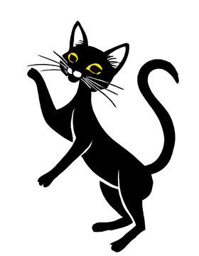 横を向いた黒猫のシルエットのイラスト