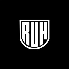 RUH letter logo design with black background in illustrator, cube logo, vector logo, modern alphabet font overlap style. calligraphy designs for logo, Poster, Invitation, etc.