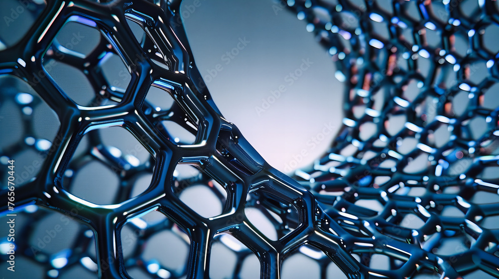 Poster scientific exploration of molecular structures in hexagon patterns, highlighting advancements in nan