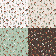 Set of elegant boho neutral floral seamless patterns, cute baby and nursery simple floral repeating background in earthy tones. Fabric and textile print with simple cute flowers © saltoli