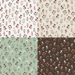 Set of elegant boho neutral floral seamless patterns, cute baby and nursery simple floral repeating background in earthy tones. Fabric and textile print with simple cute flowers © saltoli