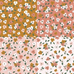 Delicate floral boho pretty spring seamless pattern, repeating digital background, digital paper with hand drawn naive ditsy flowers for fabric, textile, clothing, stationery design