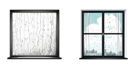 Drawing showing rain pouring out of a window