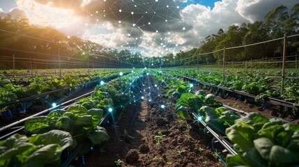 A smart agricultural setup integrating IoT and Industrial - obrazy, fototapety, plakaty