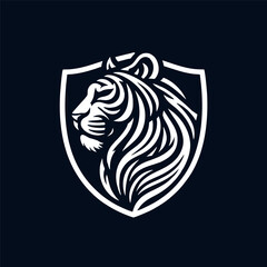 Vintage retro logo of shield with tiger head, jaguar, panther black and white version logo collection