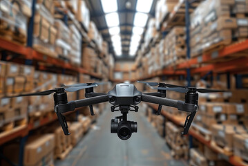 Drone flying inside the warehouse