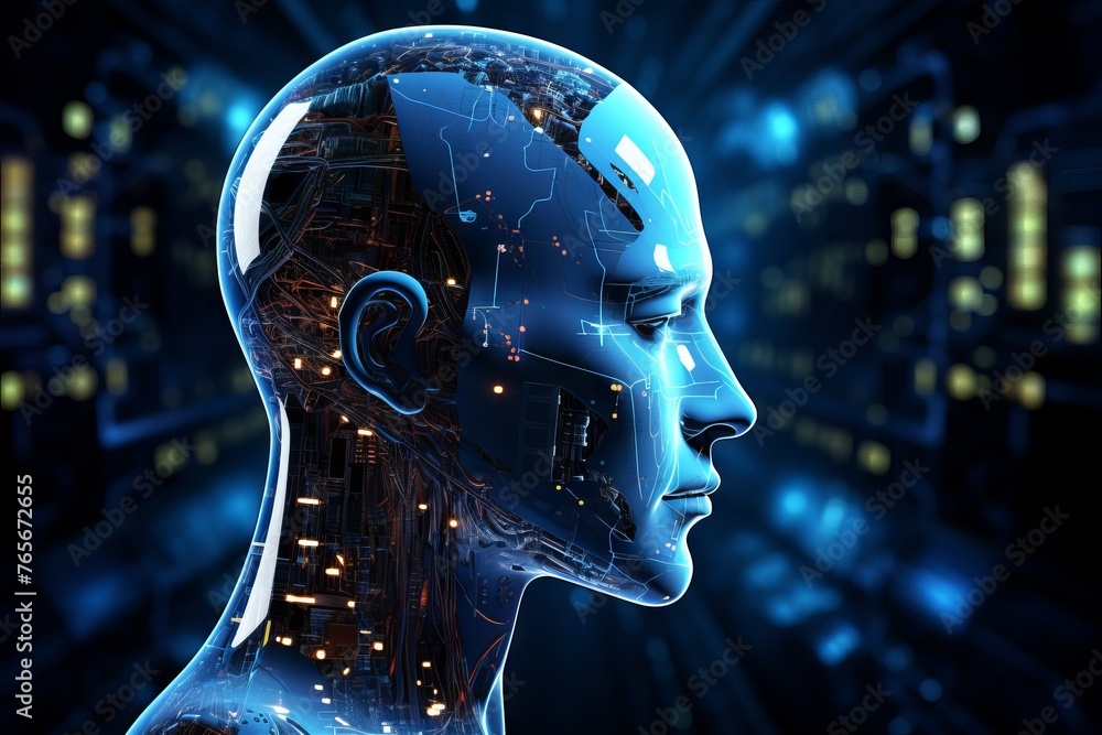 Aufkleber silhouette of the head in profile with visualization of the digital brain and the global network. co
